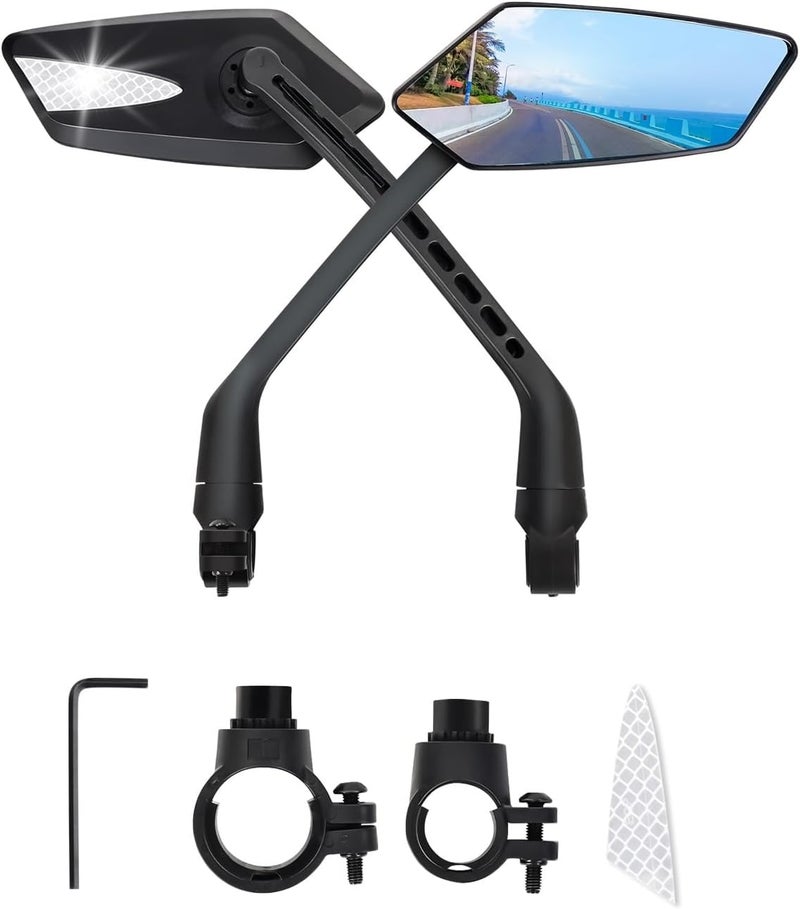 PAULTEMP 2 Pack Anti-Glare Convex Handlebar Bike Mirror with 2 Reflective Stickers, Wide Angle UHD Rearview Glass, Safe Universal Accessories for Bicycle Ebike Scooter Motorcycle Snowbike - Image 1
